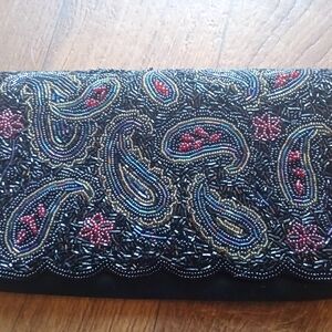 Walborg Black and Red Clutch with Paisley Design